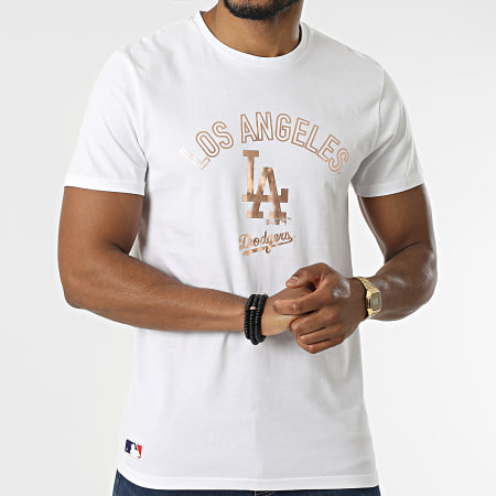 New Era - Maglietta Metallic Graphic Print Los Angeles Dodgers White Gold
