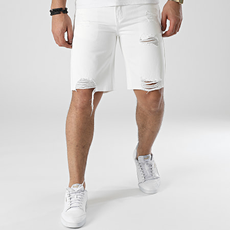 Frilivin - Pantalones cortos vaqueros blancos