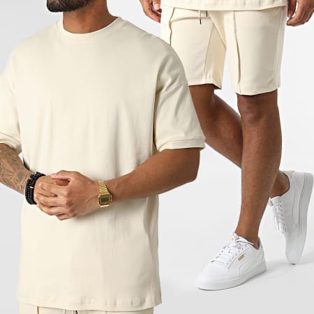 Ikao - Set di maglietta e pantaloncini da jogging beige