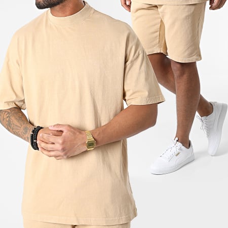 Ikao - LL635 Conjunto de camiseta y pantalón corto de jogging beige