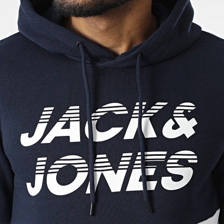 Jack And Jones - Sweat Capuche Break Bleu Marine Blanc