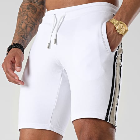 LBO - Pantaloncini da jogging beige con bande 2289 Bianco