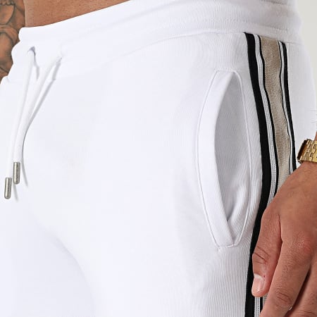 LBO - Pantaloncini da jogging beige con bande 2289 Bianco