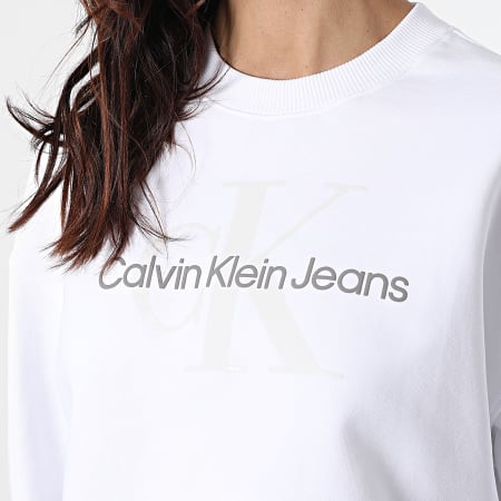 Calvin Klein - Sudadera de cuello redondo con monograma de temporada para mujer 8751 Blanco