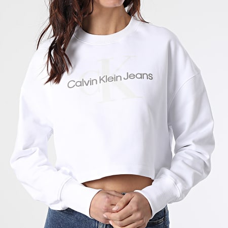 Calvin Klein - Sudadera de cuello redondo con monograma de temporada para mujer 8751 Blanco