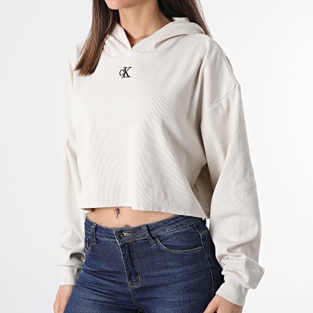 Calvin Klein Sweat Capuche Femme Crop 8697 Beige Ryses