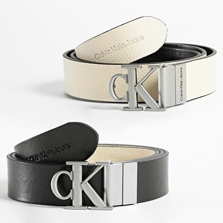 Calvin Klein - Cinturón Reversible Mujer Mono Hardware 9322 Beige Negro