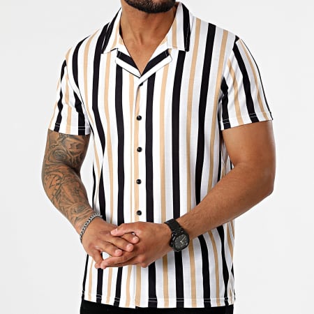 LBO - Chemise Manches Courtes A Rayures 2372 Noir Blanc Beige