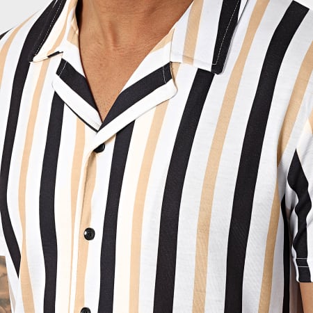 LBO - Chemise Manches Courtes A Rayures 2372 Noir Blanc Beige