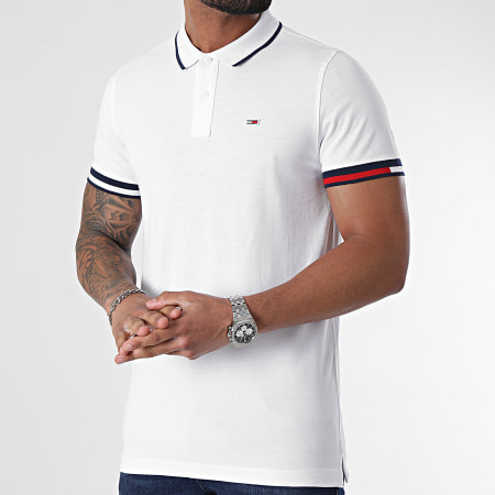 Tommy Jeans - Polo A Manches Courtes Regular Flag Cuffs 2963 Blanc