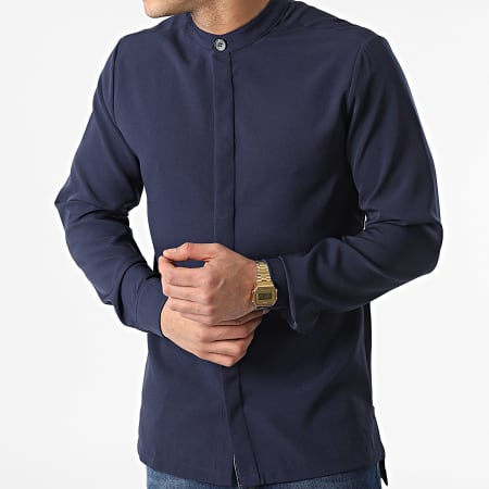 Uniplay - Camicia a maniche lunghe con colletto Mao 22005 blu navy