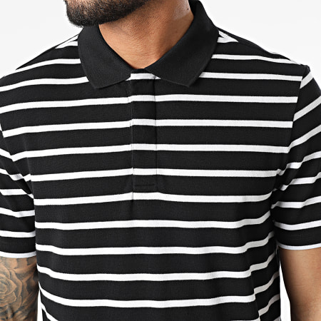 Calvin Klein - Polo A Manches Courtes Stretch Pique Striped Badge 8733 Noir Blanc