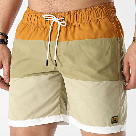 G-Star - Dirik Color Block Shorts de Baño D21131-A505 Camel Verde Caqui