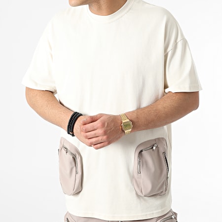 Ikao - LL600 Conjunto de camiseta con bolsillos y pantalón de chándal beige