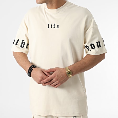 Ikao - LL613 Conjunto de camiseta y pantalón corto de jogging beige