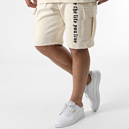 Ikao - LL613 Conjunto de camiseta y pantalón corto de jogging beige