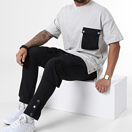 Ikao - LL603 Conjunto de camiseta y pantalón de chándal con bolsillos gris y negro