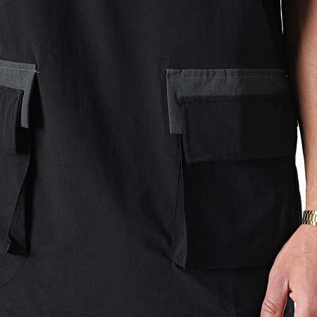 Ikao - LL606 Conjunto de camiseta y pantalón de chándal negros con capucha y bolsillos