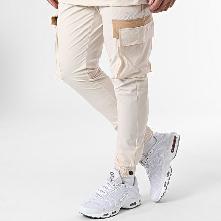 Ikao - LL606 Set di t-shirt e pantaloni da jogging con cappuccio beige