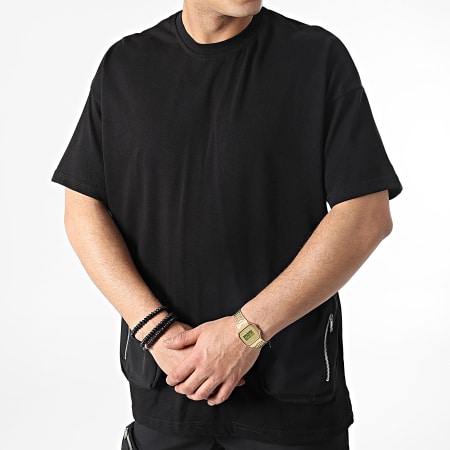 Ikao - LL600 Conjunto de camiseta negra con bolsillos y pantalón de chándal