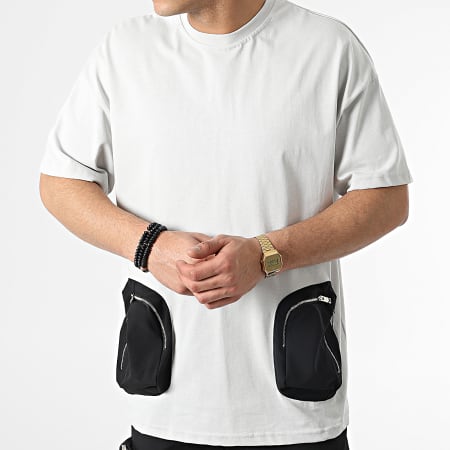 Ikao - LL600 Conjunto de camiseta gris con bolsillos y pantalón de chándal