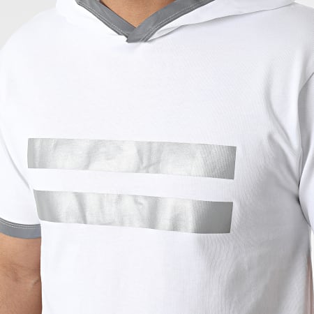 John H - Tee Shirt Oversize Capuche T119 Blanc Réfléchissant