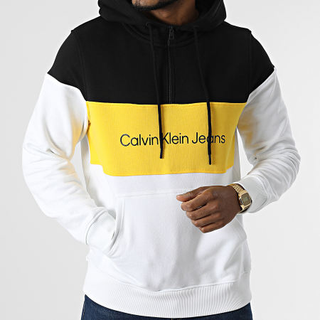 Sweat Col Zippe Capuche Colorblock Quarter 0034 Blanc Jaune Noir