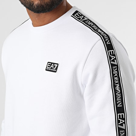 EA7 Emporio Armani Sweat Crewneck A Bandes 3LPM42 PJ07Z Blanc LaBoutiqueOfficielle