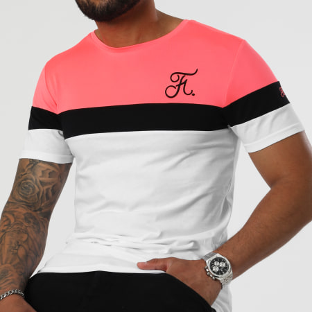 Final Club - Tee Shirt Tricolore Avec Broderie 950 Rose Fluo Noir Blanc