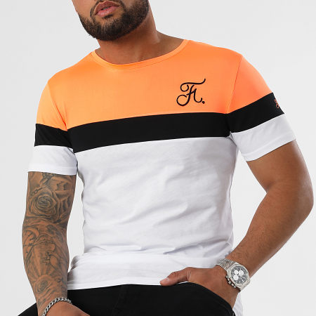 Final Club - Tee Shirt Tricolore Avec Broderie 951 Orange Fluo Noir Blanc