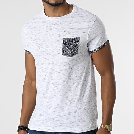 Deeluxe - Shamar Camiseta con bolsillo floral gris jaspeado azul marino