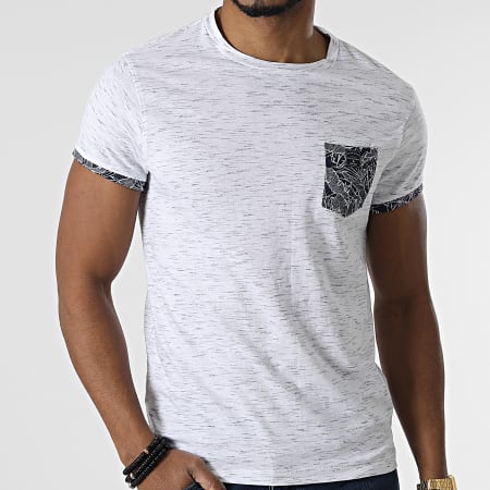 Deeluxe - Shamar Camiseta con bolsillo floral gris jaspeado azul marino