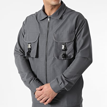Classic Series - Conjunto de chaqueta con cremallera y pantalón jogger gris KL-2012