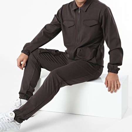 Classic Series - KL-2050 Conjunto de chaqueta con cremallera y pantalón jogger marrón