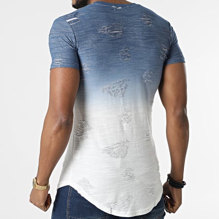 John H - Tee Shirt Oversize Dégradé T2072 Bleu Blanc