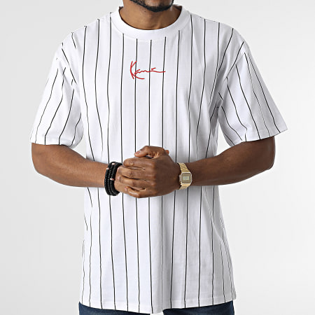 Karl Kani - Camiseta Small Signature Pinstripe Blanco