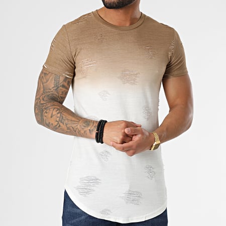 John H - Tee Shirt Oversize Dégradé T2072 Marrone Bianco
