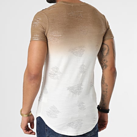 John H - Camiseta Oversize Dégradé T2072 Marrón Blanco