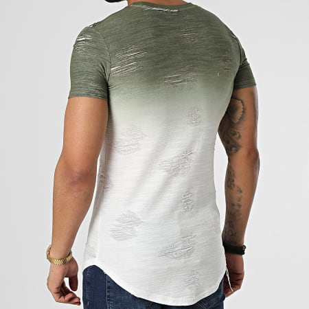 John H - Tee Shirt Oversize T2072 Blanc Vert Kaki Dégradé