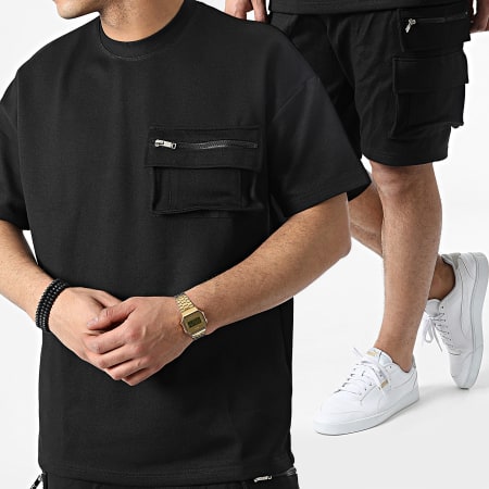 Ikao - LL605 Set di maglietta nera e pantaloncini cargo