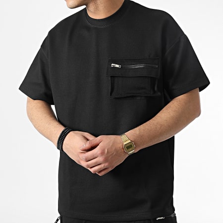 Ikao - LL605 Set di maglietta nera e pantaloncini cargo