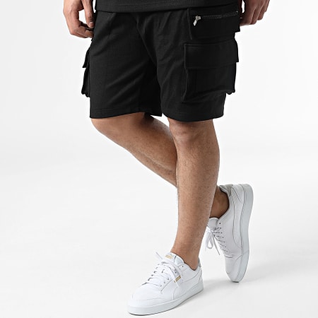 Ikao - LL605 Conjunto de camiseta negra y pantalón corto tipo cargo