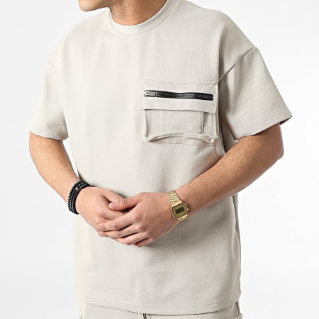 Ikao - LL605 Set di maglietta e pantaloncini cargo beige