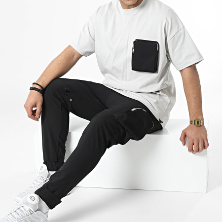 Ikao - LL601 Conjunto de camiseta y pantalón jogger gris claro y negro