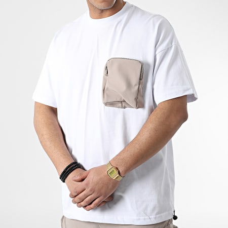 Ikao - LL601 Conjunto de camiseta blanca beige y pantalón jogger