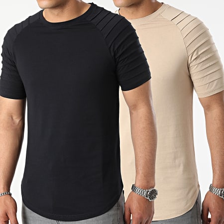 LBO - Lote de 2 camisetas oversize 2382 Negro y Beige