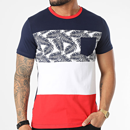 Classic Series - Tee Shirt Pocket Tricolore Floreale 4031 Blu Navy Bianco Rosso