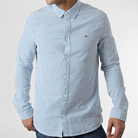 Tommy Jeans - Chemise Manches Longues A Rayures Casual Stripe 3042 Blanc Bleu Clair