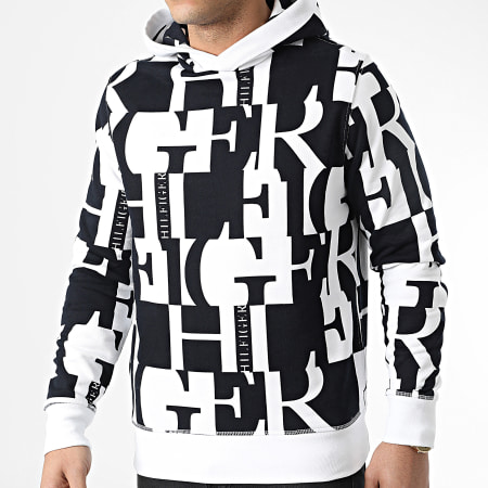 Tommy Hilfiger - Sweat Capuche All Over Print Blocked 2151 Blanc Noir