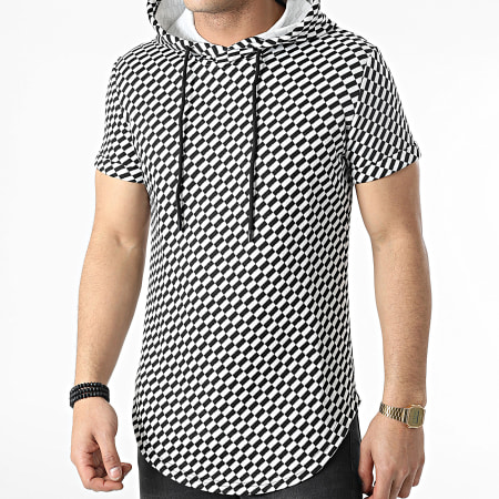 John H - T-shirt oversize con cappuccio DD15 a scacchi neri